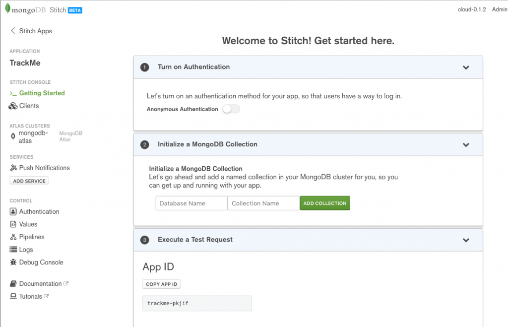 MongoDB Stitch BaaS application details