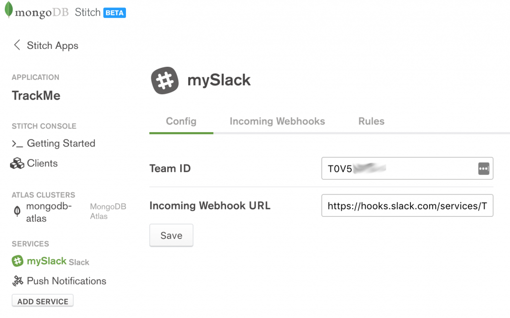 MongoDB Stitch configuring Slack service